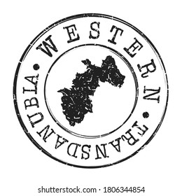 Transdanubia Occidental, Hungría Mapa Postmark. Pasaporte postal de Silhouette. Icono del vector de redondeo de marca. Diseño de rehenes vintage.