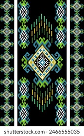 western tribal embroidery, geometric shapes green flower texture.illustration,vector,wallpaper,carpet,