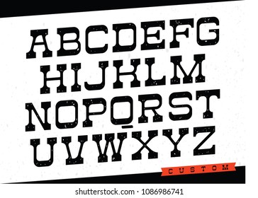 Western typeface. Vector alphabet with latin letters in black and white theme