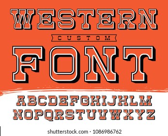 Western typeface. Vector alphabet with latin letters in orange theme