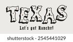 Western typography wild west texas cowboy rodeo slogan print with copper studs and texas text for graphic tee t shirt or poster sticker - Vector