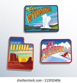 Western United States Utah Colorado Wyoming vector illustrations designs