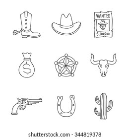 Western. Vector icons on a white background, hand-drawn.