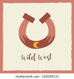 Western vector illustration with horseshoe on isolated background. Wild west, mystical, boho, magic, esoteric concept