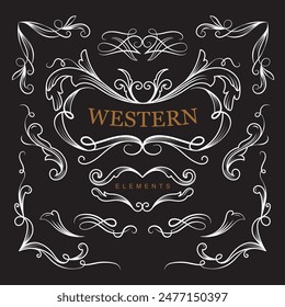 Western vintage flourish ornaments frame illustration