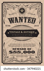 Western Vintage Frame Label Wanted Antique Hand Drawn Retro Vector Illustration