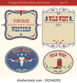 Western vintage labels background.Vector symbols and boards with text 
