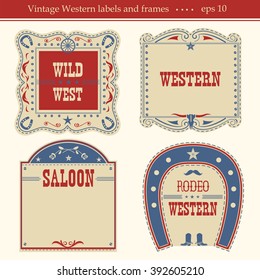 Western vintage labels background.Vector symbols and boards with text isolated on white 