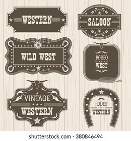 Western vintage labels and frames isolated for design.Vector illustration