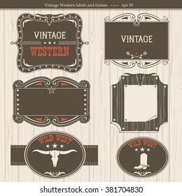 Western vintage labels.Vector frames background with text 