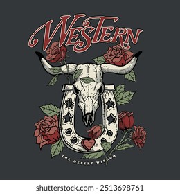 WESTERN VINTAGE TEXTILE PRINT VECTOR ILLUSTRATION