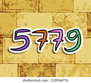 Western Wall, Jerusalem. The Wailing Wall. The inscription 5779. Shana Tova Rosh Hashanah. doodle. Translated Hebrew Happy New Year. Shofar, honey, apple. sticker. Vector illustration.