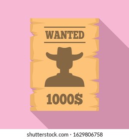 Western wanted paper icon. Flat illustration of western wanted paper vector icon for web design