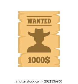 Western wanted paper icon. Flat illustration of western wanted paper vector icon isolated on white background