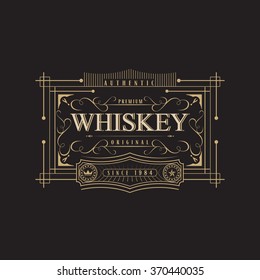 Western Whiskey Label Vintage Old Package Design. Handcrafted Beer Retro Label. Art Deco Geometric Shape Design 
