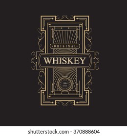 Western Whiskey Label Vintage Old Package Design. Handcrafted Beer Retro Label. Art Deco Geometric Shape Design 