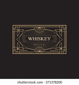 Western Whiskey Label Vintage Old Package Design. Handcrafted Beer Retro Label. Art Deco Geometric Shape Design 