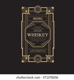 Western Whiskey Label Vintage Old Package Design. Handcrafted Beer Retro Label. Art Deco Geometric Shape Design 