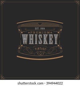 Western Whiskey Label Vintage Old Package Design. Handcrafted Beer Retro Label. Art Deco Geometric Shape Design 