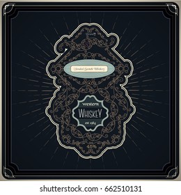 Western Whiskey Label Vintage Old Package Design. Handcrafted Beer Retro Label. Art Deco Geometric Shape Design 