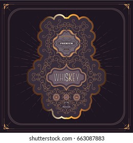 Western Whiskey Label Vintage Old Package Design. Handcrafted Beer Retro Label. Art Deco Geometric Shape Design 