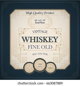 Western Whiskey Label Vintage Old Package Design. Handcrafted Beer Retro Label. Art Deco Geometric Shape Design 