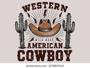 western wild west cowboy. Wild west poster design depicting a horse in a cowboy hat in the form of a sketch. Vintage illustration of cowboy, vector illustration, Retro Western Adventure T shirt Design