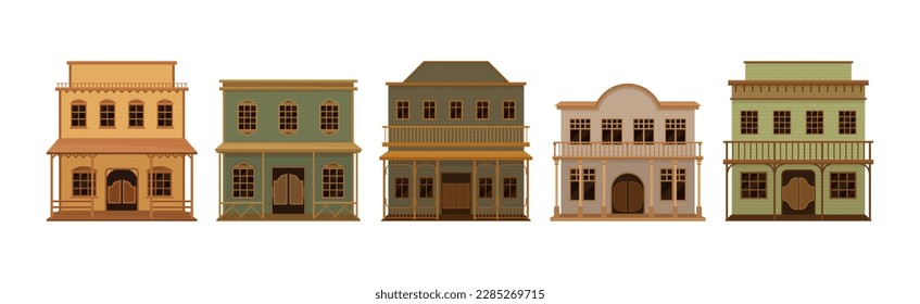 Western Wooden Saloon Bars and Buildings Vector Set