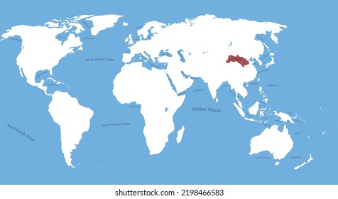 Western Xia Empire the largest borders with all world map and sea and ocean names detailed map