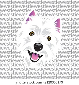 westie dog head with westie words in background