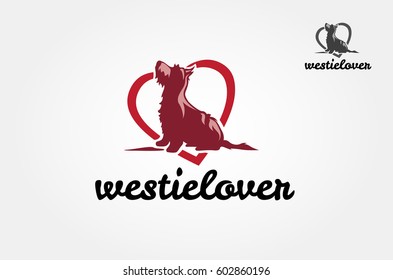 Westie Lover Vector Logo Template. Vector silhouette of a westie dog on a white background.