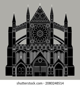 Westminster Abbey. Black and white drawing. Vector.