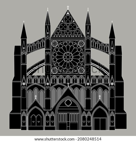 Westminster Abbey. Black and white drawing. Vector.