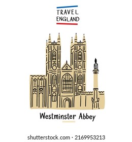 Westminster Abbey Gothic church of Westminster London Hand drawn color Illustration