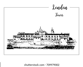 Westminster abbey, London architectural symbol. Beautiful hand drawn vector sketch illustration. For prints, textile, advertising, poster, label, City panorama, tourism booklet brochure postcard
