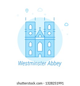 Westminster Abbey, London Flat Vector Icon. Historical Landmarks Related Illustration. Light Flat Style. Blue Monochrome Design. Editable Stroke. Adjust Line Weight. Design with Pixel Perfection.