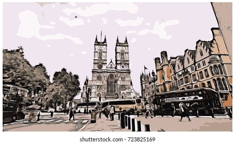 Westminster Abbey London, UK (United Kingdom, England) in vector illustration.