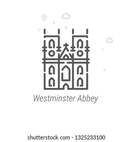 Westminster Abbey, London Vector Line Icon. Historical Landmarks Symbol, Pictogram, Sign. Light Abstract Geometric Background. Editable Stroke. Adjust Line Weight. Design with Pixel Perfection.