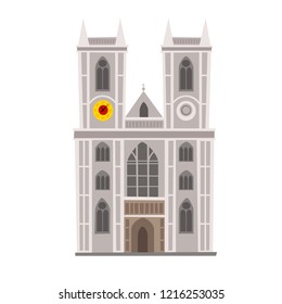 Westminster Abbey vector Illustration. England landmark, London city symbol cartoon style. Isolated white background