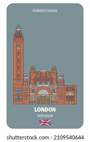 Westminster Cathedral in London, UK. Architectural symbols of European cities. Colorful vector 