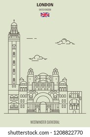 Westminster Cathedral in London, UK. Landmark icon in linear style
