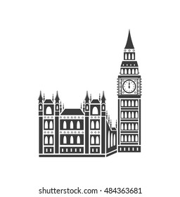 Westminster Palace and Big Ben. Vector icon.