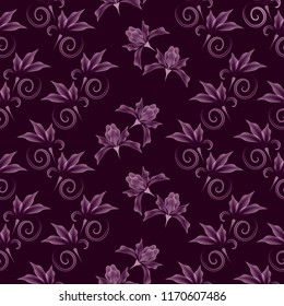 Weston seamless monotonous floral pattern from fabulous decorative flowers on a dark claret background