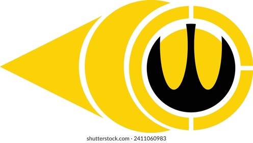 The westward compass direction symbol is simple, elegant, and powerful. Yellow needles, black letters, depict courage with a direct and clear design.