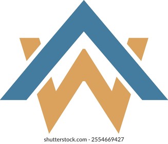 Westwood logo emblem with golden and blue colors. A and W alphabet concept design icon symbol. 
