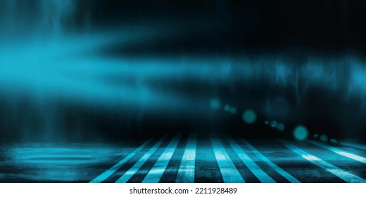 Wet Asphalt, Reflection Of Neon Lights, A Searchlight, Smoke. Smoke, Smog. Dark Background Scene Of Empty Street, Night View, Night City. Neon Red And Blue Light