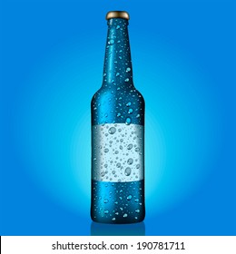 Wet blue bottle with blank etiquette