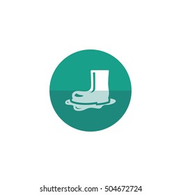 Wet boots icon in flat color circle style. Rain season weather protection