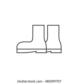 Wet boots icon in thin outline style. Rain season weather protection