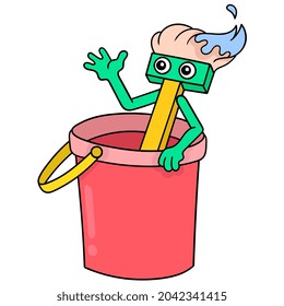 Nasse Eimer und Mopp bereit zu reinigen, Vektorgrafik Kunst. doodle Icon Bild kawaii.